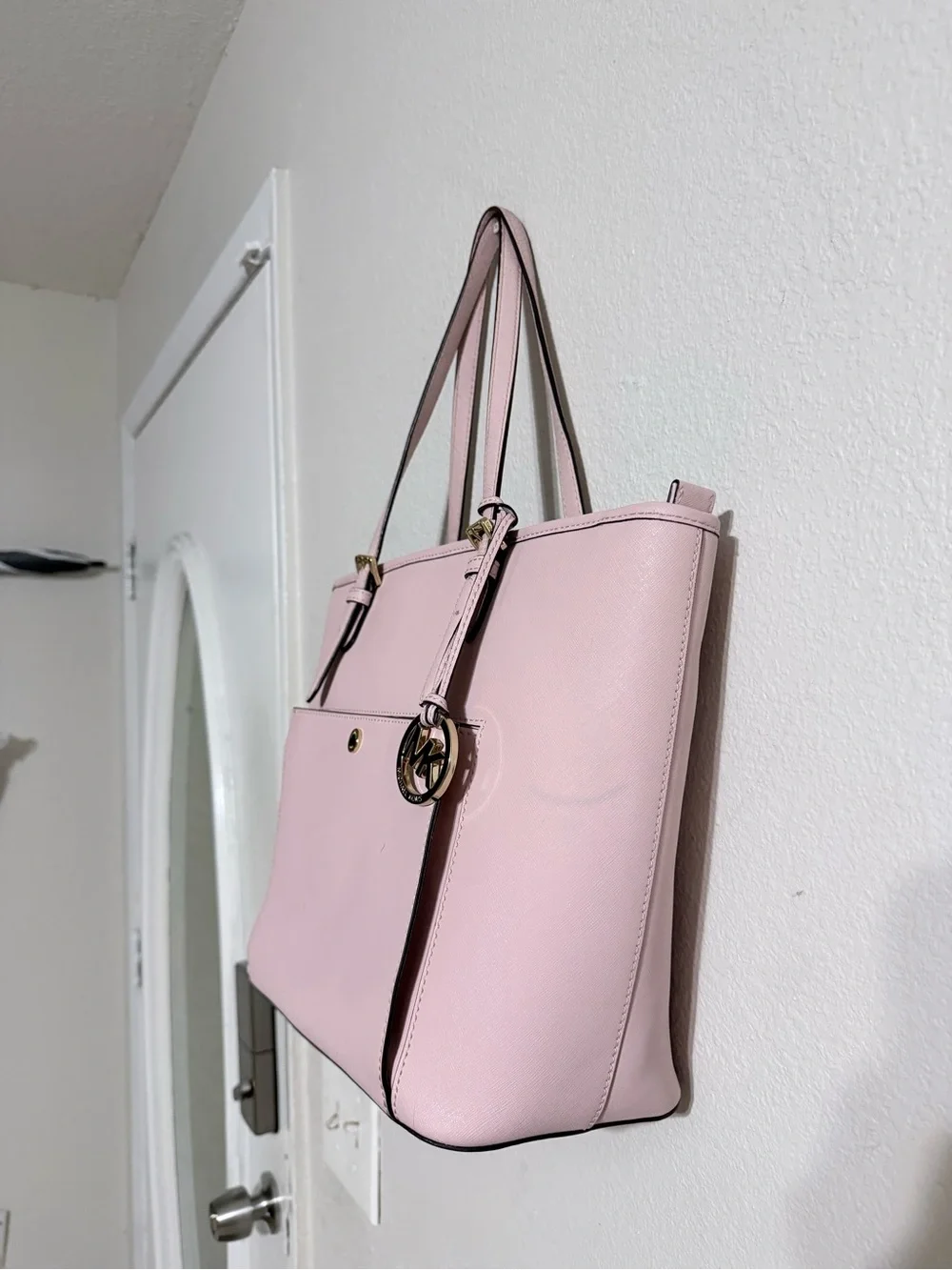 Michael Kors Light Pink Saffiano Tote with Logo Charm